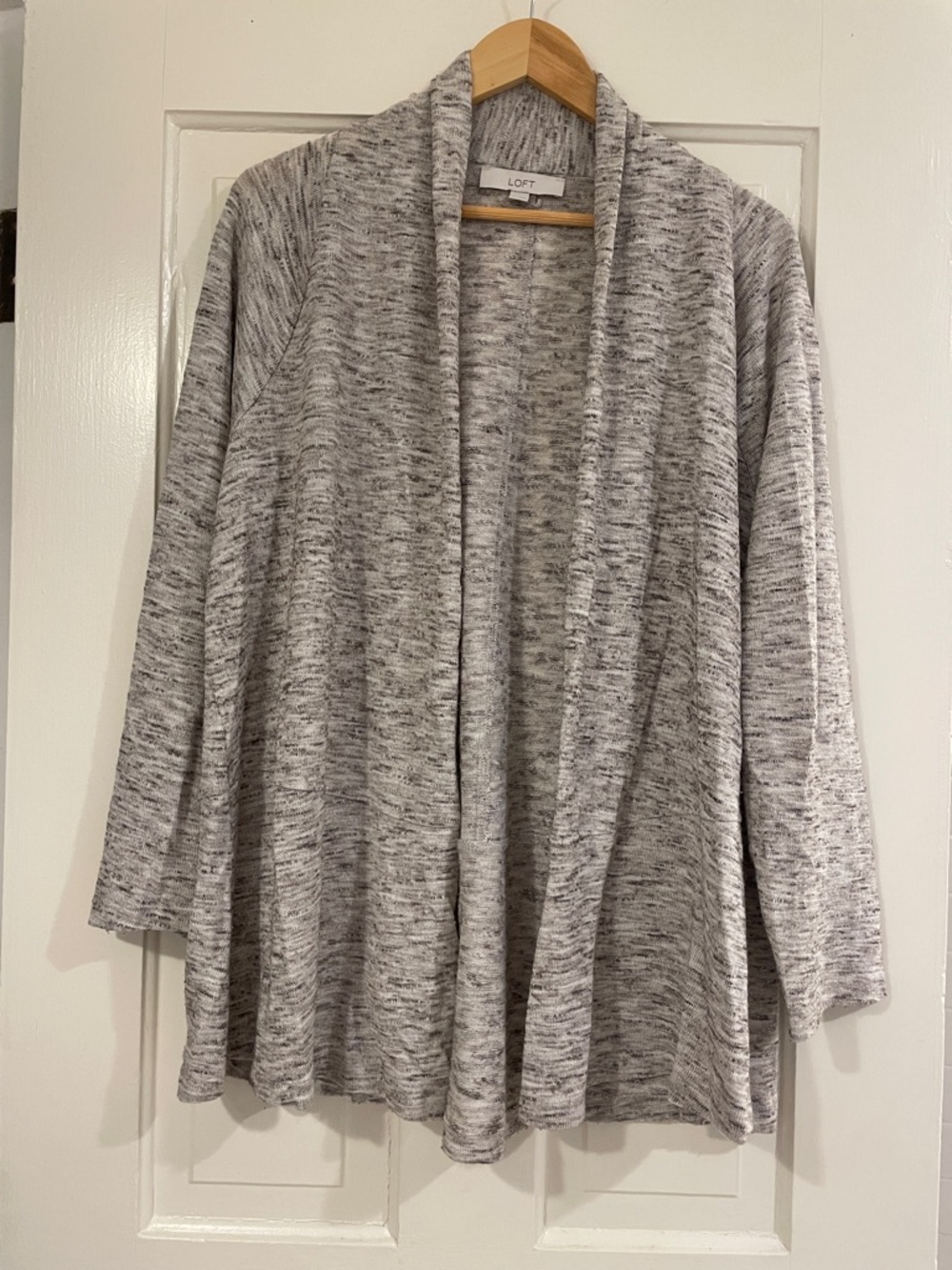 LOFT Marled Light Putty Open Cardigan